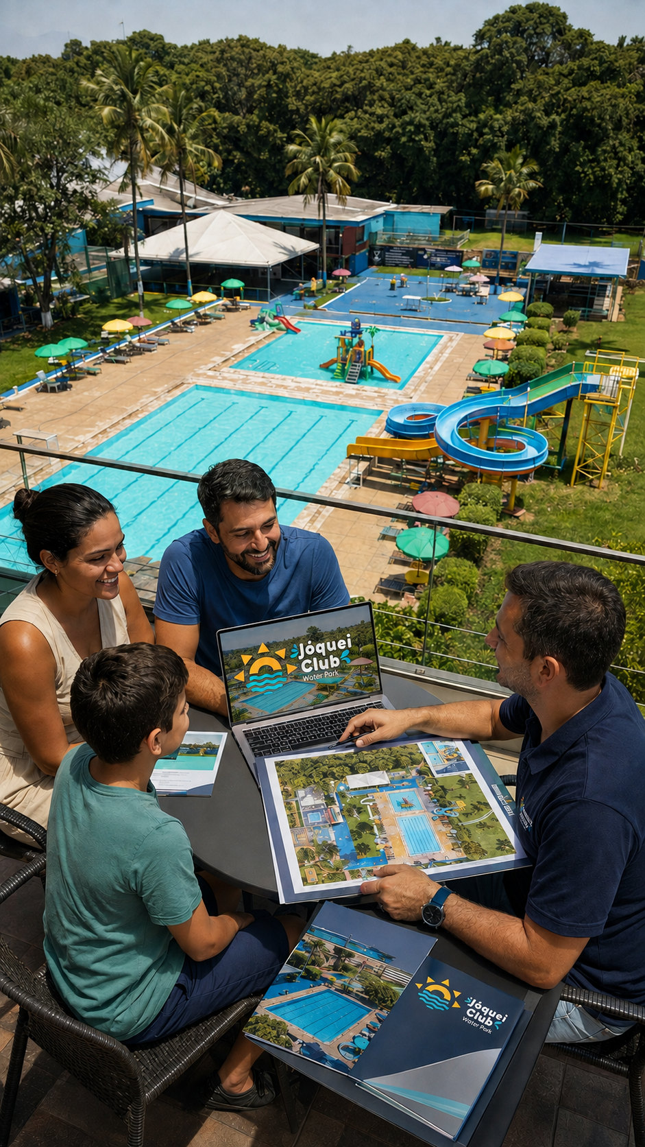 Família conversando com o consultor do clube